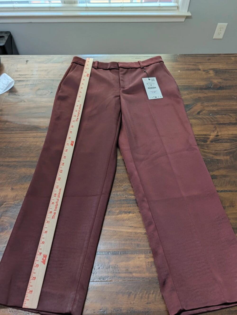 Nwt Zara Burgundy Satin Wide Leg Trousers Size M Eur/Usa 28 High Waist Pants